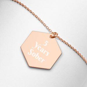 Years Sober engraved hexagon chain necklace